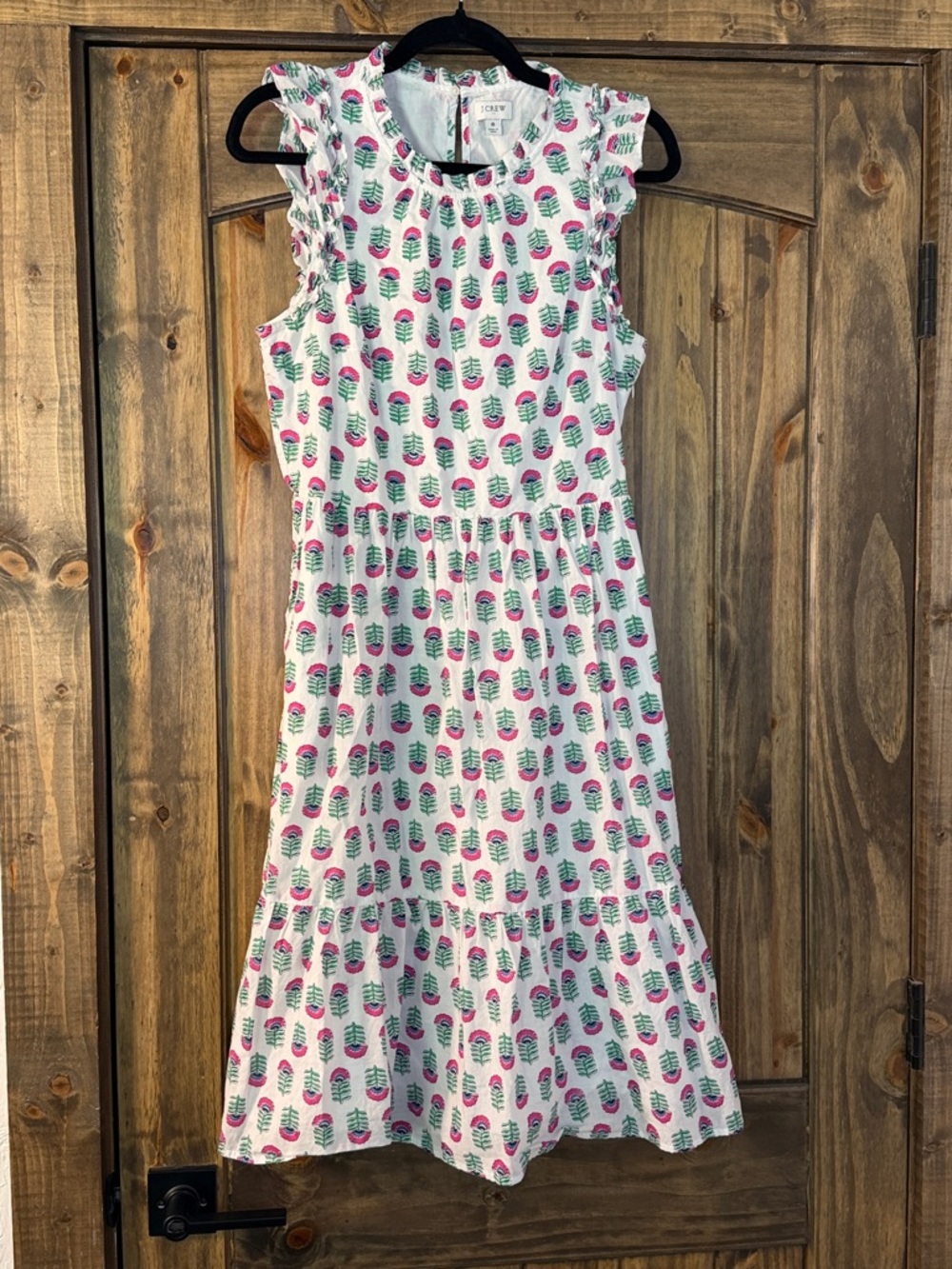 J. Crew White Midi Dress with Pink & Green Pineapple Motif